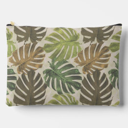 Golden Palm Tropical Leaves Accessory Pouch