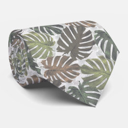 Golden palm tropical leaves neck tie