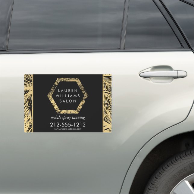 Golden Palms Mobile Spray Tanning Logo Black Car Magnet (In Situ)
