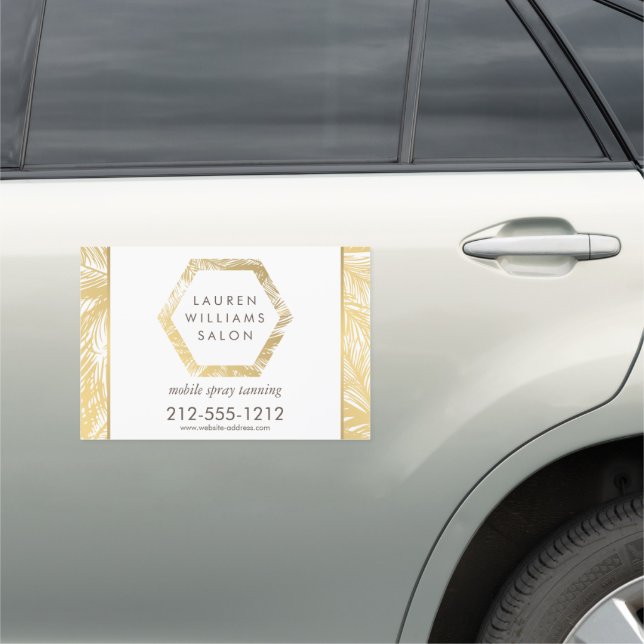 Golden Palms Mobile Spray Tanning Logo White Car Magnet (In Situ)