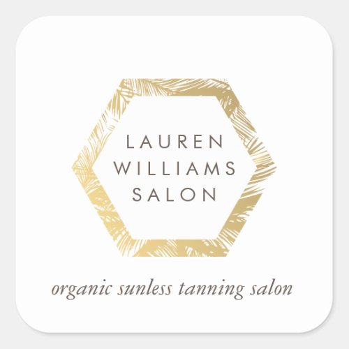 Golden Palms Spray Tanning Salon Logo on White Square Sticker