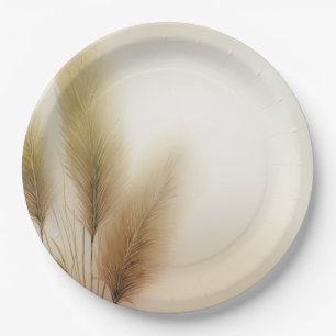Golden Pampas Grass Bohemian Boho Wedding Paper Plates