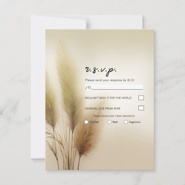 Golden Pampas Grass Bohemian Boho Wedding RSVP Invitation (Front)