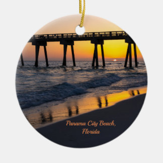 Golden Panama City Beach Sunset Reflections Ceramic Ornament