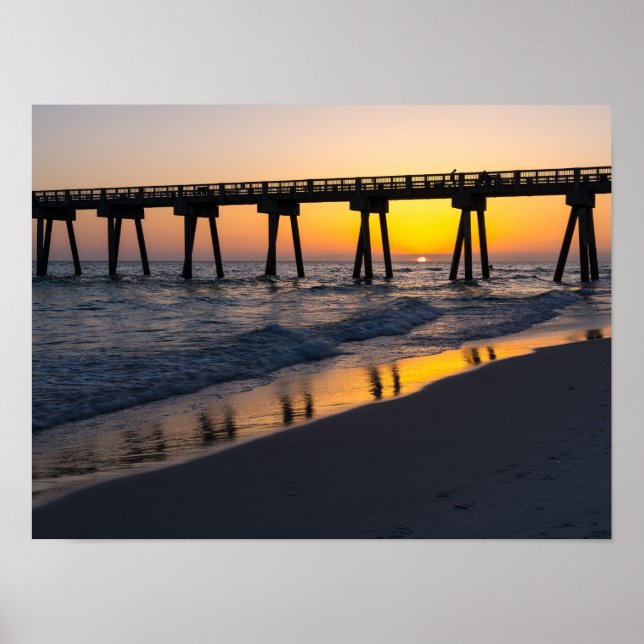 Golden Panama City Beach Sunset Reflections Poster (Front)