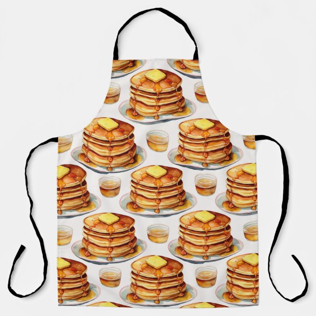 Golden Pancake Morning Watercolor Syrup and Butter Apron (Front)