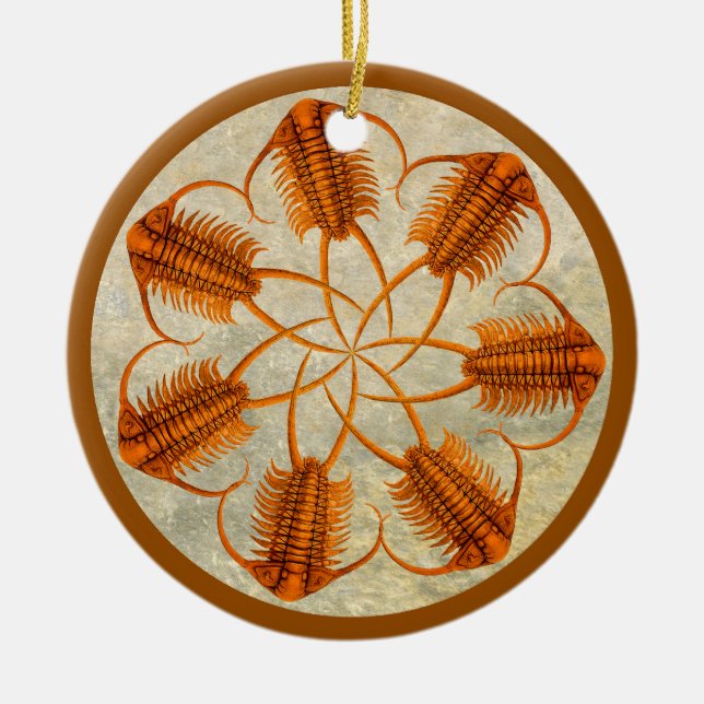 Golden Paraceraurus fossil trilobite wheel Ceramic Ornament (Front)