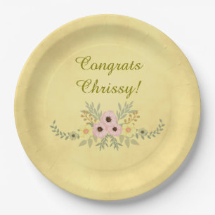 Golden parchment floral paper plates