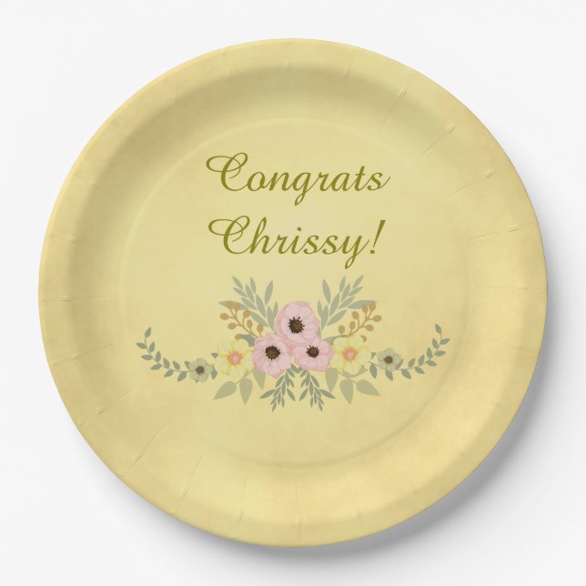 Golden parchment floral paper plates (Front)