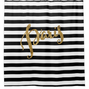 Golden Paris Stripes Shower Curtain