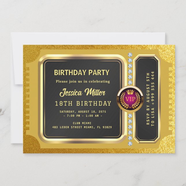 Golden Party Ticket Invitation (Front)