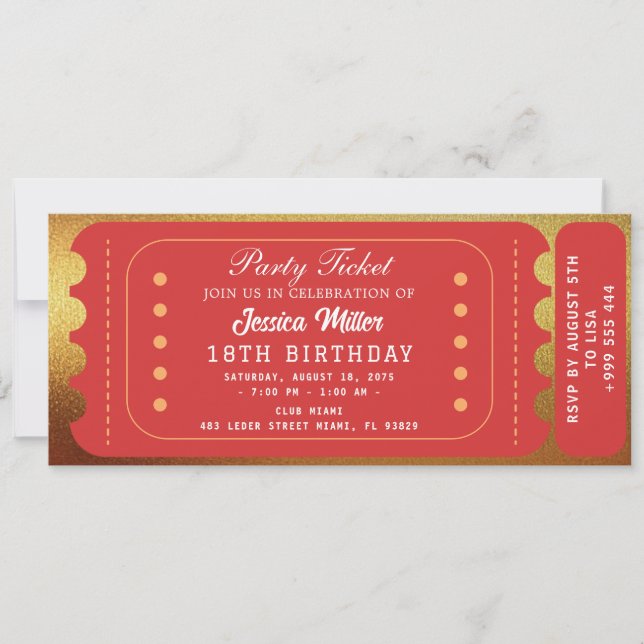 Golden Party Ticket Invitation (Front)