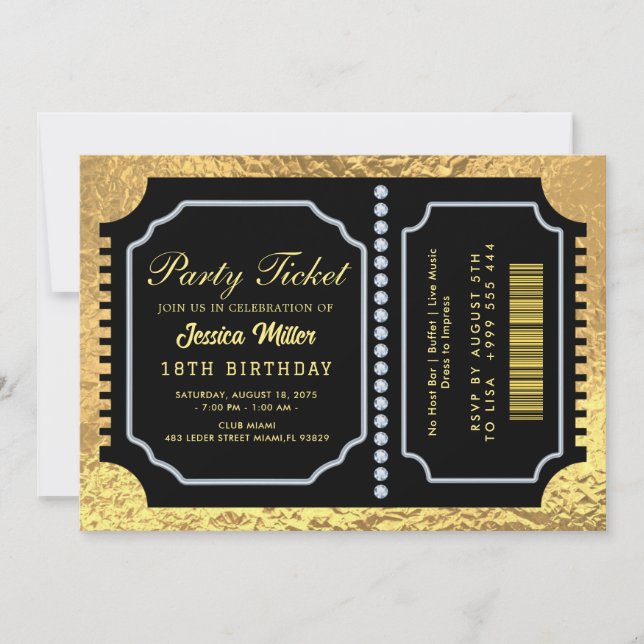 Golden Party Ticket Invitation (Front)