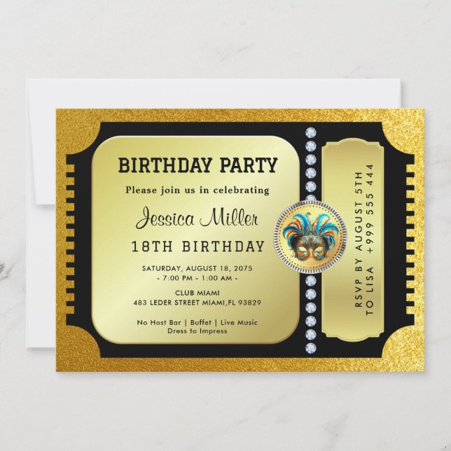 Golden Party Ticket Invitation (Front)