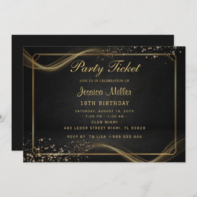 Golden Party Ticket Invitation (Front/Back)