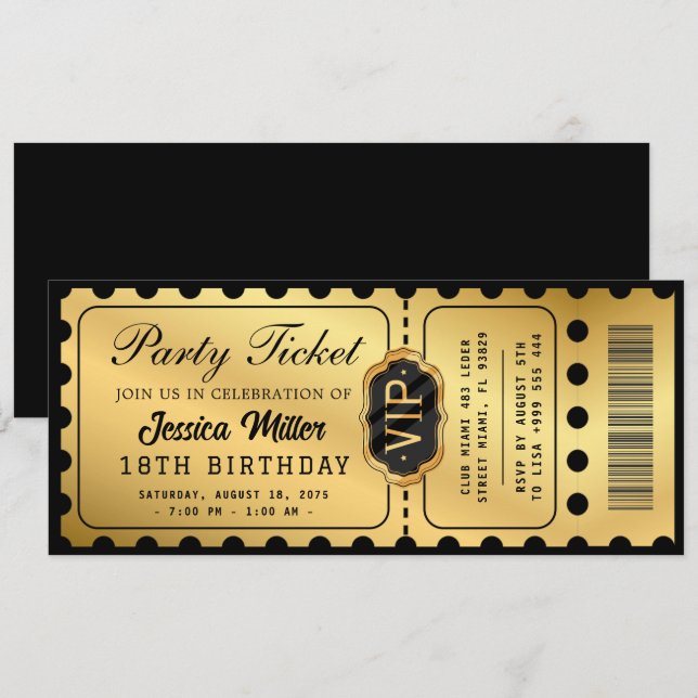Golden Party Ticket Invitation (Front/Back)