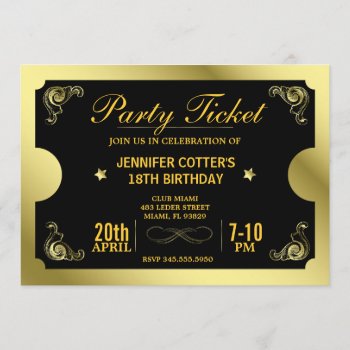 Golden Party Ticket Invitation by Kreatr at Zazzle