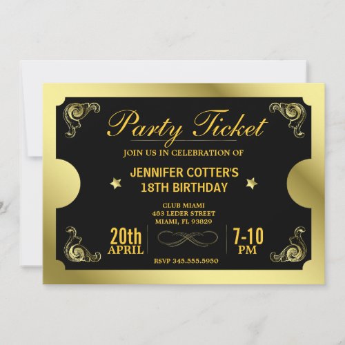 Golden Party Ticket Invitation