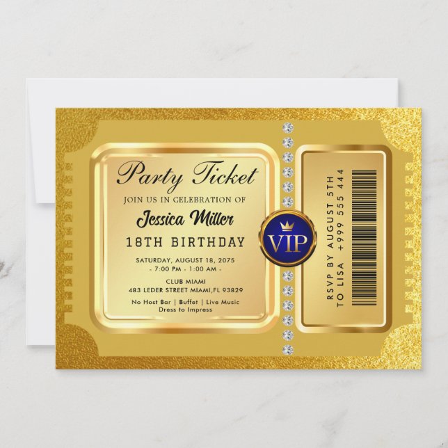 Golden Party Ticket Invitation (Front)