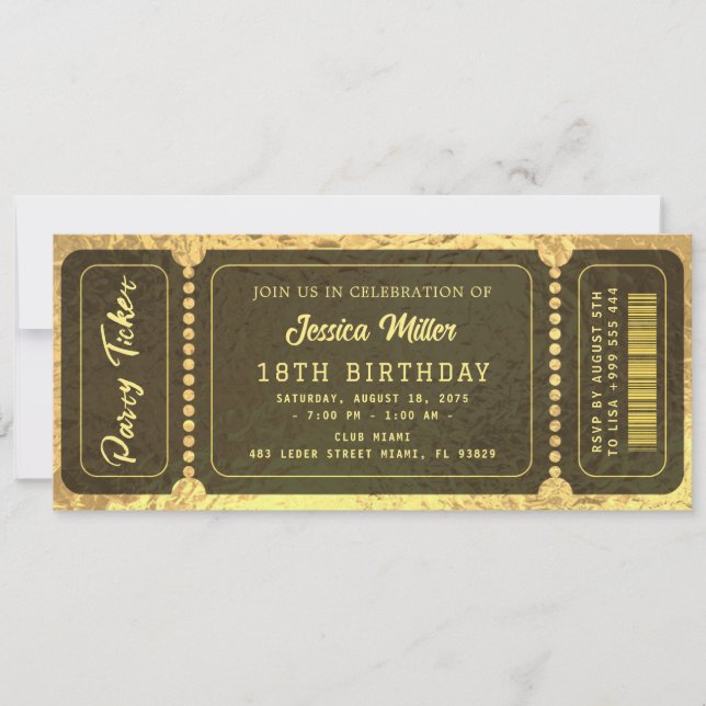Golden Party Ticket Invitation (Front)