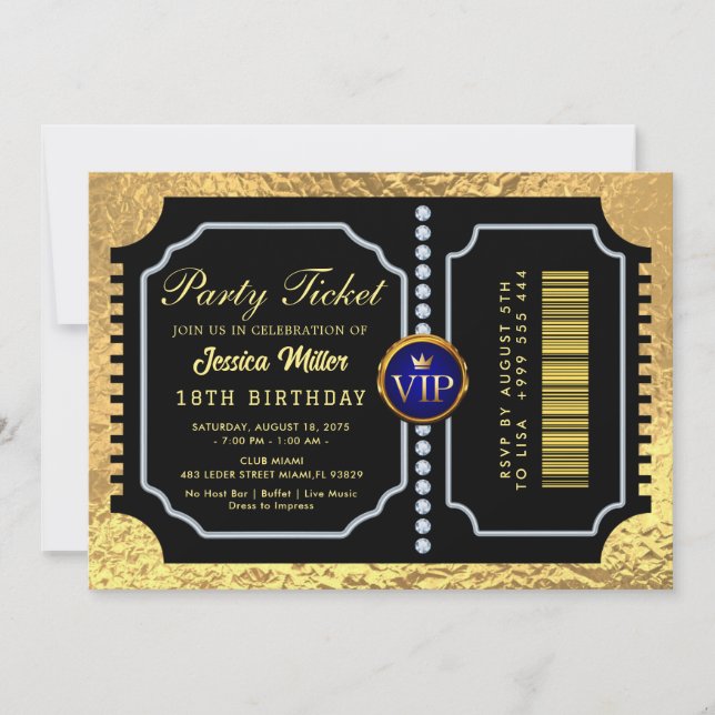 Golden Party Ticket Invitation (Front)
