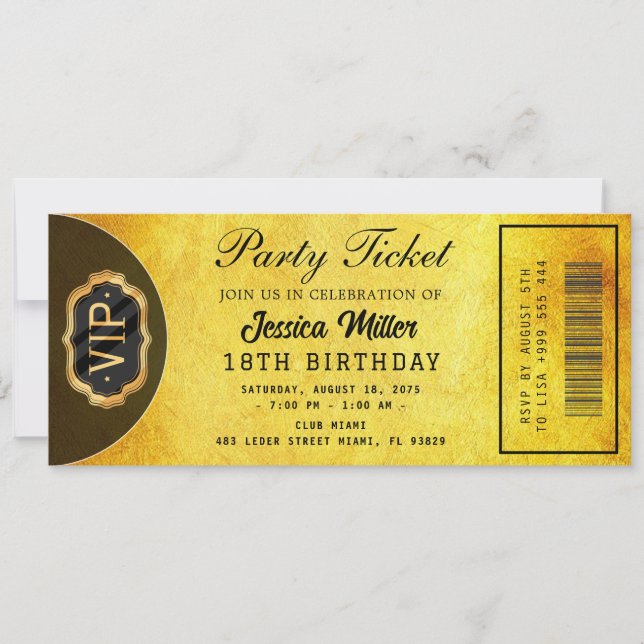 Golden Party Ticket Invitation (Front)