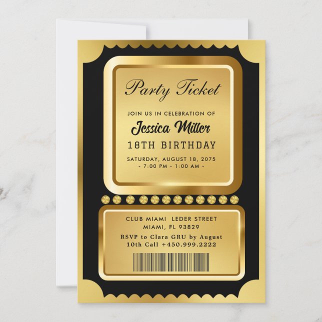 Golden Party Ticket Invitation (Front)