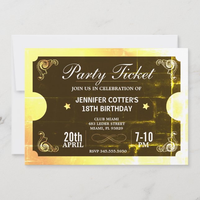 Golden Party Ticket Invitation (Front)