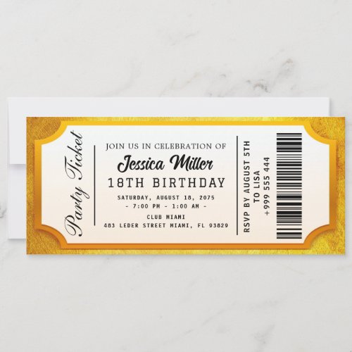 Golden Party Ticket Invitation