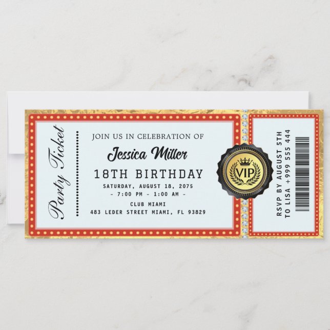 Golden Party Ticket Invitation (Front)