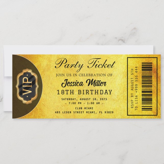 Golden Party Ticket Invitation (Front)