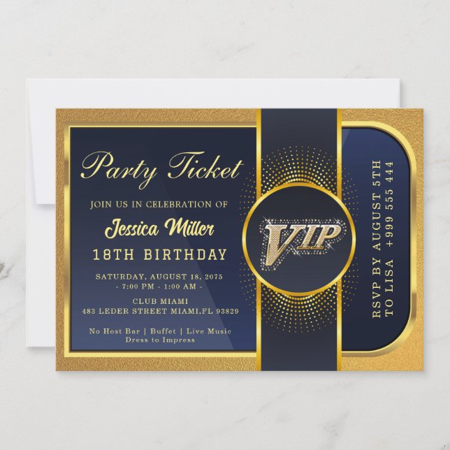 Golden Party Ticket Invitation (Front)