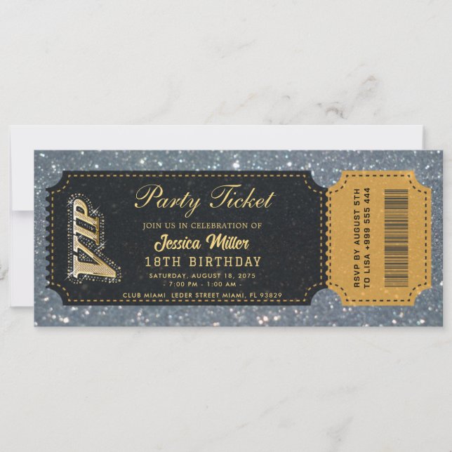 golden party ticket invitations (Front)