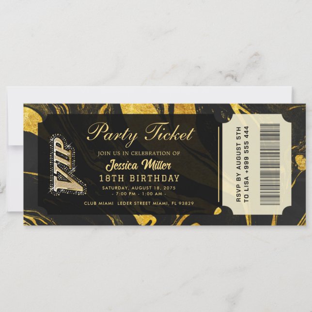 golden party ticket invitations (Front)