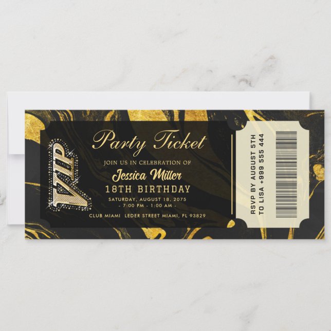 golden party ticket invitations (Front)