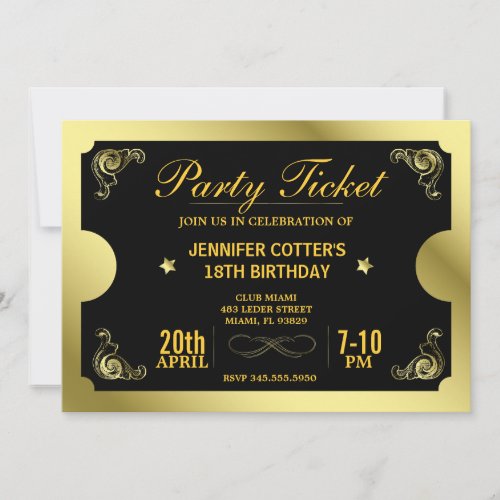 Golden Party Ticket Save The Date