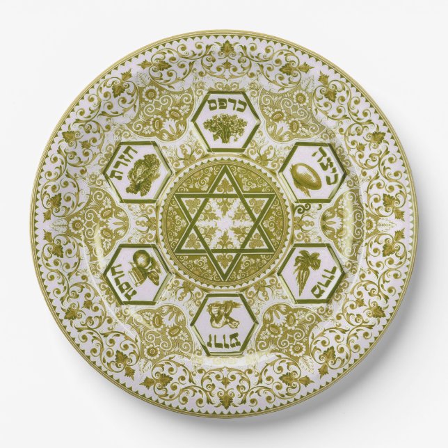 Golden Passover Seder Plate Ornate (Front)
