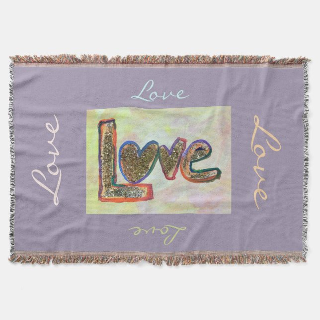 Golden Pastels Love Word Art Custom Throw Blanket (Front)