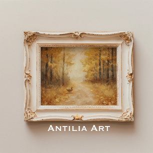 Golden Path in Autumn Forest Painting Vintage Fall Poster