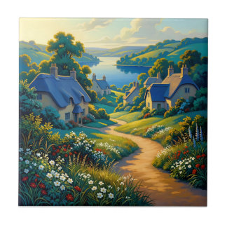 Golden Path to Blue Water Ceramic Tile