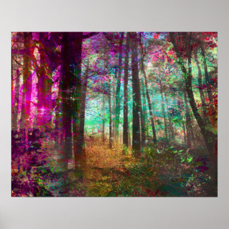 Golden Pathway Fantasy Forest Painting Poster