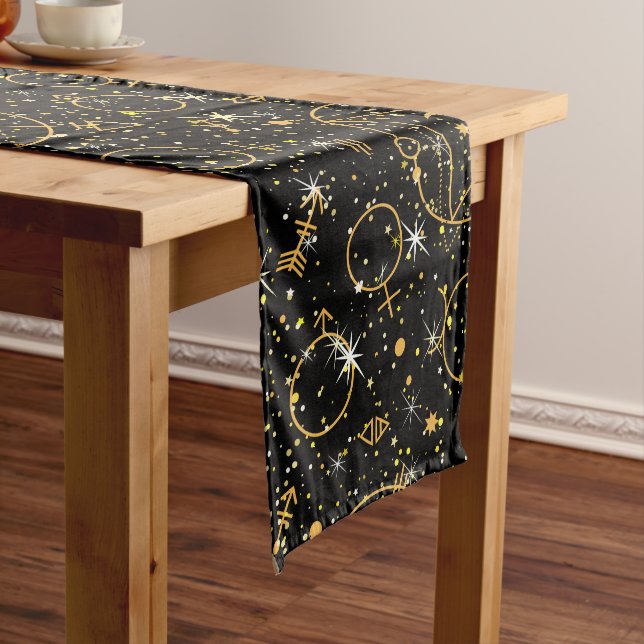 Golden Pattern 05.bw Black BG Long Table Runner (In Situ)