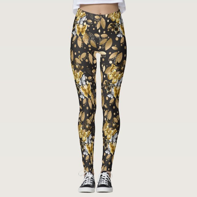 Golden Pattern 06.bw DGrey BG Leggings (Front)