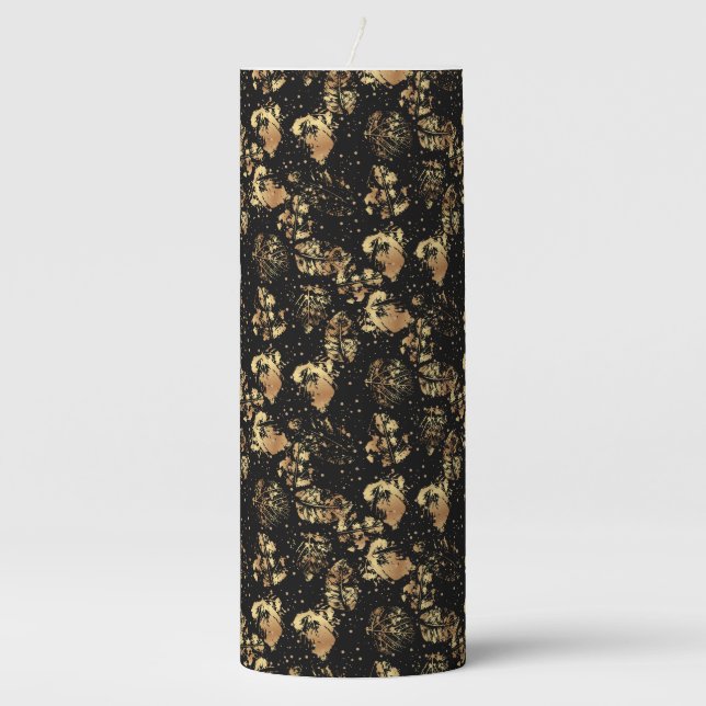 Golden pattern 07 bw black BG Pillar Candle (Front)