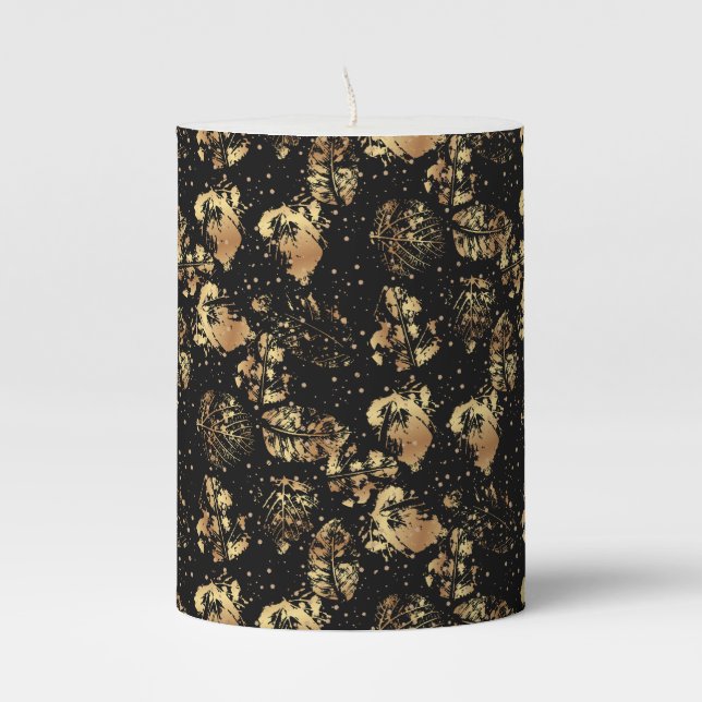 Golden pattern 07 bw black BG Pillar Candle (Front)