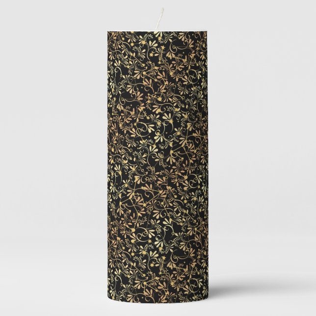 Golden pattern 08 bw black BG Pillar Candle (Front)