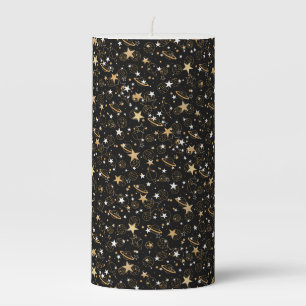 Golden Pattern 10 Black BG Pillar Candle
