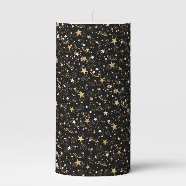 Golden Pattern 10 Black BG Pillar Candle (Front)