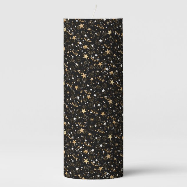 Golden Pattern 10 Black BG Pillar Candle (Front)