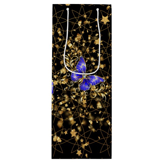 Golden Pattern 14.bw Black BG Wine Gift Bag (Front)